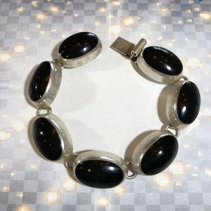 HP Huge heavy vintage onyx sterling bracelet